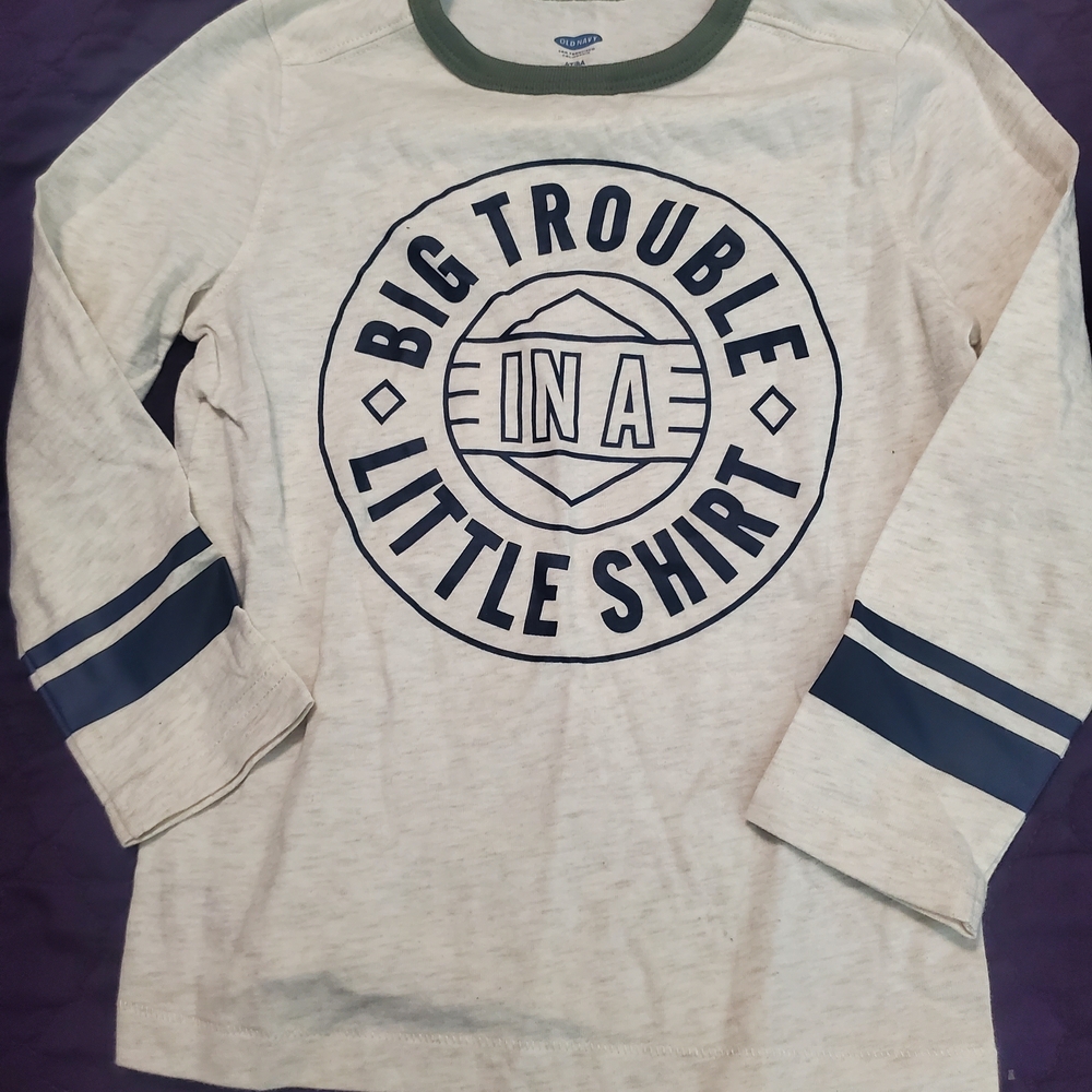 Old Navy Cream and Blue Kids Long Sleeve Tee